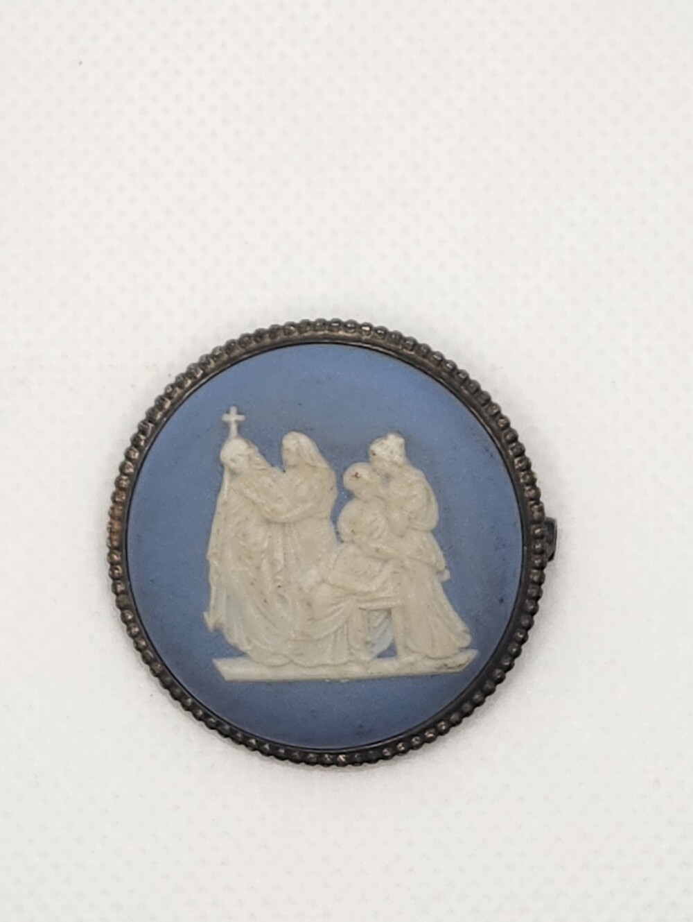 Coro Blue and White Round Jasperware-Style Brooch